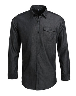 Premier Workwear PR222 - Men's Contrast Stitch Denim Shirt with Roll-Up Sleeves