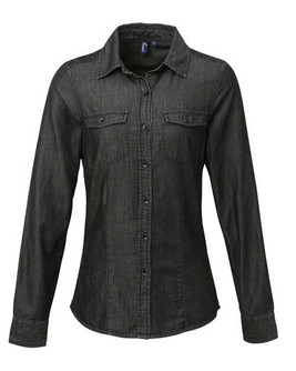 Premier Workwear PR322 - Women's Contrast Stitch Denim Button-Up Shirt