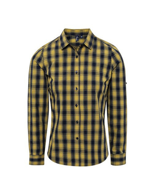 Premier Workwear PR350 - Women's Cotton Checkered Long Sleeve Shirt with Roll-Up