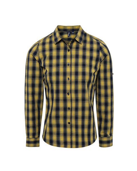 Premier Workwear PR350 - Women's Cotton Checkered Long Sleeve Shirt with Roll-Up