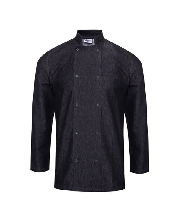 Premier Workwear PR660 - Professional Denim Chef Jacket with Mandarin Collar