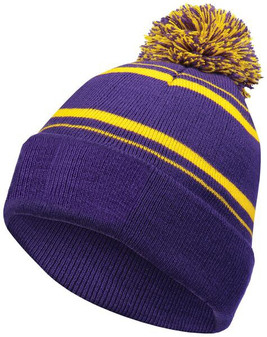 Holloway 223860 - Team Spirit Striped Knit Beanie with Pom Pom