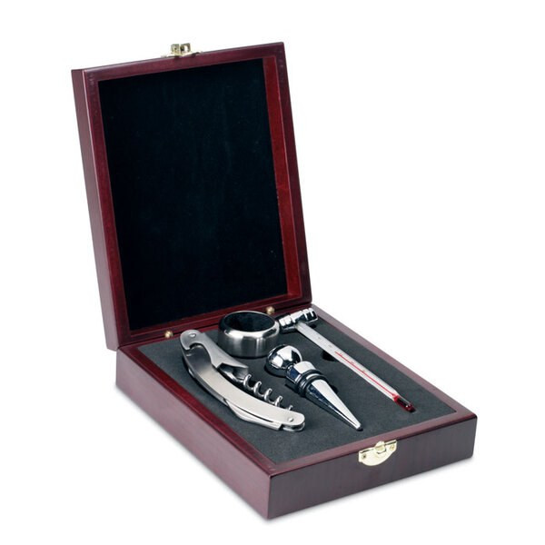 PREMIUM Deluxe Wooden Box Wine Set with Accessories - GiftRetail IT2658