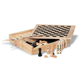 GiftRetail KC2941 - TRIKES Classic Wooden Game Set: Chess, Dominoes, Drafts & Sticks