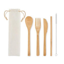 GiftRetail MO6121 - SETSTRAW Eco-Friendly Bamboo Cutlery Set with Straw