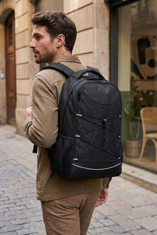 MONTE LOMO Eco-Friendly Reflective 600D RPET Backpack with Mesh Pockets - GiftRetail MO6156