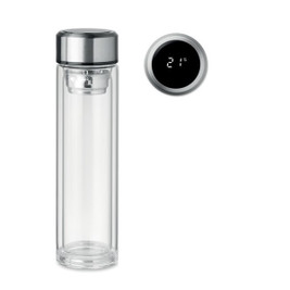 GiftRetail MO6169 - POLE GLASS Smart Double Wall Glass Bottle with LED Thermometer