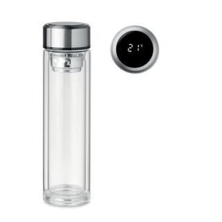 POLE GLASS Smart Double Wall Glass Bottle with LED Thermometer - GiftRetail MO6169