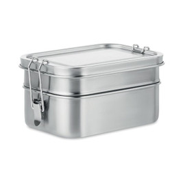 GiftRetail MO6212 - DOUBLE CHAN Stainless Steel Lunchbox with Dual Compartments and Buckles