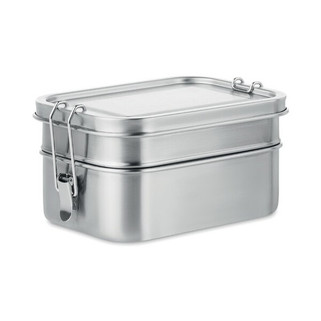 DOUBLE CHAN Stainless Steel Lunchbox with Dual Compartments and Buckles - GiftRetail MO6212