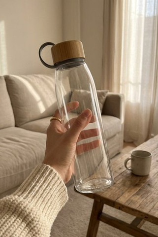 FJORD WHITE Eco-Friendly Glass Bottle with Bamboo Lid 500ml - GiftRetail MO6246