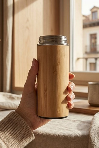 TAMPERE Eco-Friendly Bamboo Stainless Steel Travel Bottle - GiftRetail MO6272