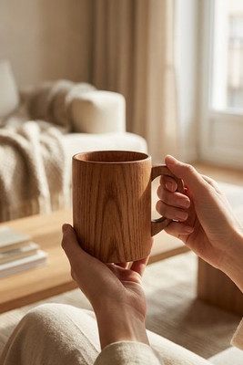Handcrafted Oak Wooden Mug - 280ml Capacity - GiftRetail MO6363