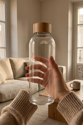 FRISIAN Eco-Friendly 650ml Glass Bottle with Bamboo Lid - GiftRetail MO6426