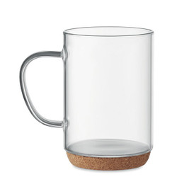 GiftRetail MO6470 - LISBO Elegant Borosilicate Glass Mug with Cork Base 400ml