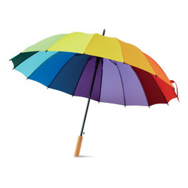 GiftRetail MO6540 - BOWBRELLA Vibrant 27-Inch Rainbow Umbrella with Wooden Shaft