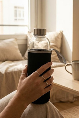 UTAH LARGE Glass bottle in pouch 750ml - GiftRetail MO6545