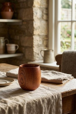 OVALIS Handcrafted Oak Wooden Mug with 250ml Capacity - GiftRetail MO6553