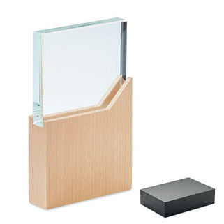 ZEAL Elegant Crystal Award Plaque with Wooden Base - GiftRetail MO6585