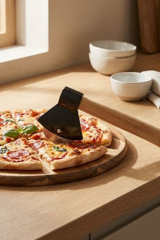 ZAZA Premium Bamboo Handle Axe-Shaped Pizza Cutter - GiftRetail MO6592