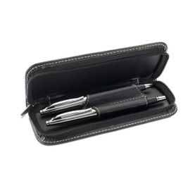 GiftRetail MO7475 - BALTIMORE Elegant Metal Pen Set with PU Leather Pouch