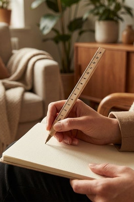 WOODAVE Eco-Friendly Wooden Ruler Pen with Blue Ink - GiftRetail MO8200