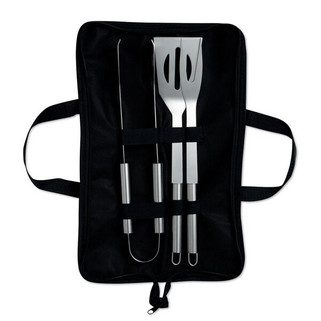SHAKES Premium 3-Piece Stainless BBQ Tool Set with Pouch - GiftRetail MO8290