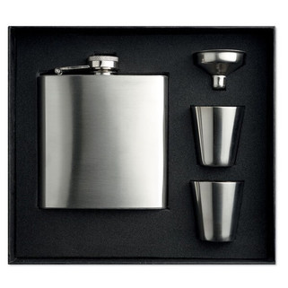 SLIMMY FLASK SET Slim hip flask w 2 cups set - GiftRetail MO8321