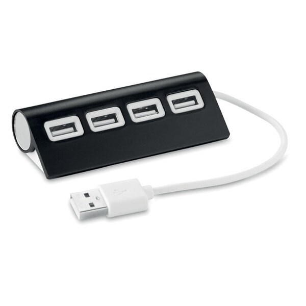 ALUHUB Compact Aluminum 4-Port USB 2.0 Hub with 14.5cm Cable - GiftRetail MO8853