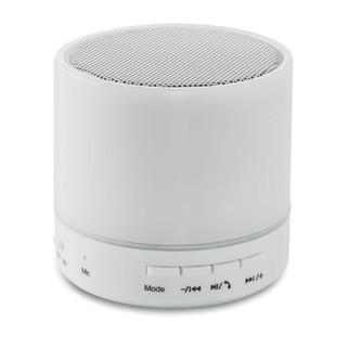ROUND WHITE Compact Wireless Speaker with LED Lights and SD Port - GiftRetail MO9062