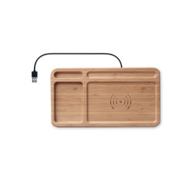 GiftRetail MO9391 - CLEANDESK Eco-Friendly Bamboo Wireless Charging Desk Organizer