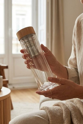 BATUMI GLASS Elegant Double Wall Glass Bottle with Infuser 420ml - GiftRetail MO9420