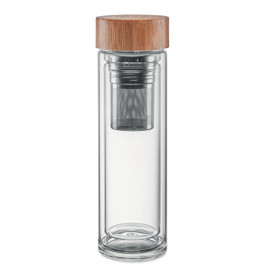 GiftRetail MO9420 - BATUMI GLASS Elegant Double Wall Glass Bottle with Infuser 420ml