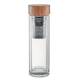BATUMI GLASS Elegant Double Wall Glass Bottle with Infuser 420ml - GiftRetail MO9420