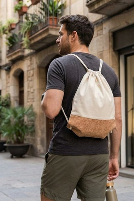 ILLA Eco-Friendly Twill Cotton Cork Drawstring Bag - GiftRetail MO9515