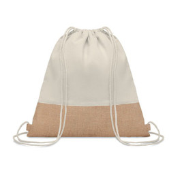 GiftRetail MO9516 - INDIA Eco-Friendly Cotton Drawstring Bag with Jute Accents