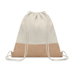 INDIA Eco-Friendly Cotton Drawstring Bag with Jute Accents - GiftRetail MO9516
