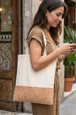 ILLA TOTE Eco-Friendly Cotton Tote with Cork Detail - GiftRetail MO9517