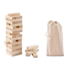 GiftRetail MO9574 - PISA Wooden Toppling Tower Game with Cotton Carrying Pouch