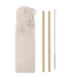 GiftRetail MO9630 - NATURAL STRAW Eco-Friendly Bamboo Straw Set with Cleaning Brush