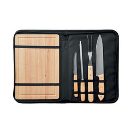 GiftRetail MO9686 - GRILLE Deluxe 4-Piece BBQ Grilling Set with Bamboo Board