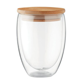 GiftRetail MO9720 - TIRANA MEDIUM Eco-Friendly Double Wall Glass with Bamboo Lid