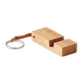 GiftRetail MO9743 - TRINEU Eco-Friendly Bamboo Key Ring with Phone Stand