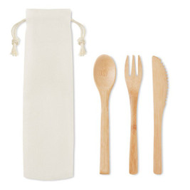 GiftRetail MO9786 - SETBOO Eco-Friendly Bamboo Cutlery Set with Canvas Pouch