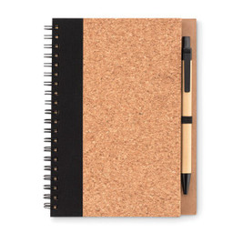 GiftRetail MO9859 - SONORA PLUSCORK Eco-Friendly Cork Notebook with Recycled Pen Set