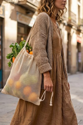 VEGGIE Eco-Friendly Reusable Cotton Mesh Shopping Bag - GiftRetail MO9865