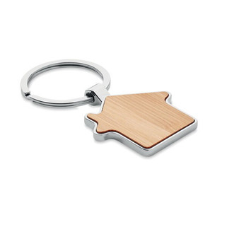 BURNIE Eco-Friendly Bamboo and Metal House Key Ring - GiftRetail MO9949