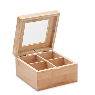 CAMPO TEA Elegant Bamboo Tea Box with Glass Lid and Compartments - GiftRetail MO9950