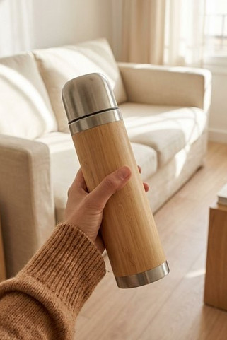 CHAN BAMBOO Eco-Friendly Bamboo Insulated Stainless Steel Flask - GiftRetail MO9991