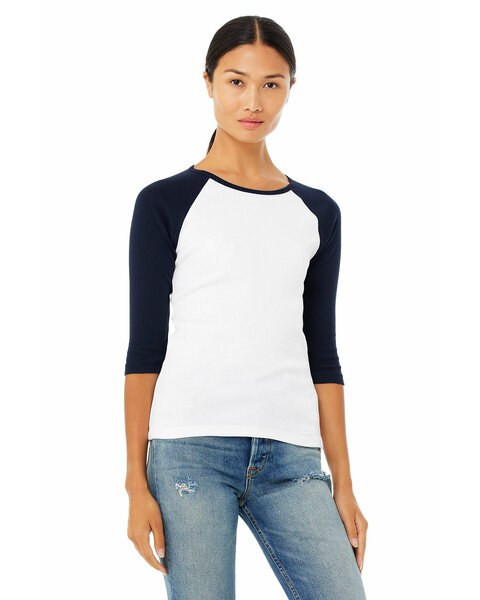 Bella+Canvas B2000 - Ladies Baby Rib 3/4-Sleeve Contrast Raglan T-Shirt